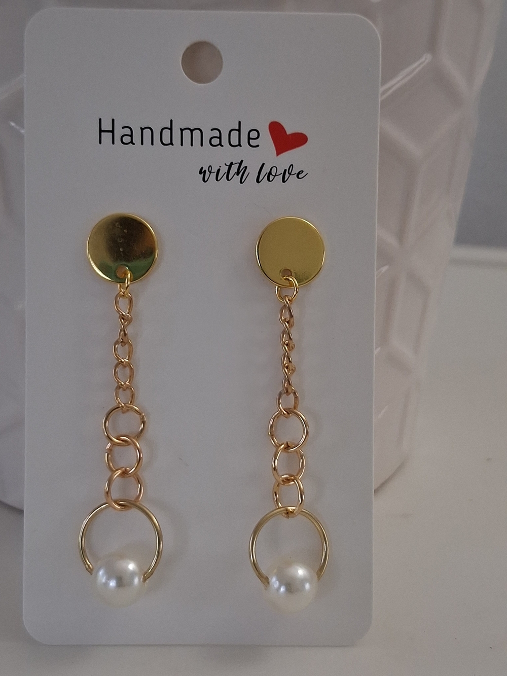 Handmade Gold Pearl Drop Earrings by Handmade with love